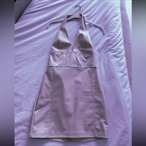 80’s white leather Marie Currie halter mini dress